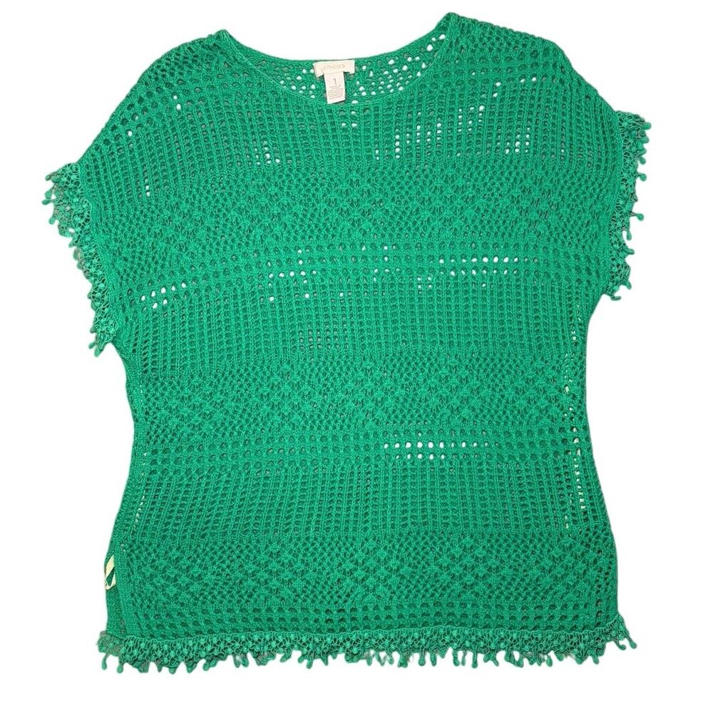 Chico's Green Open Crochet Top Size 1